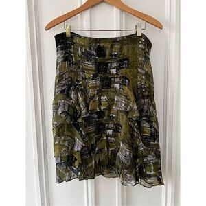 Isda and Company lightweight black gray and green ruffled silk skirt 4